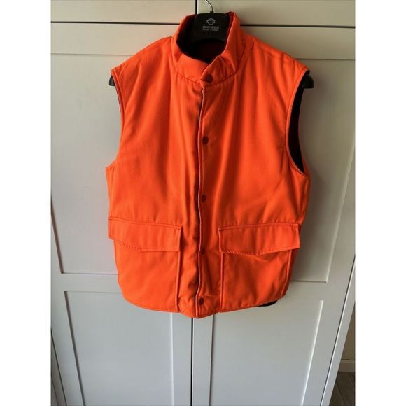 Vtg WOOLRICH Reversible Buffalo Plaid Mackinaw Orange Hunting Vest/Jacket M/L - Picture 5 of 10
